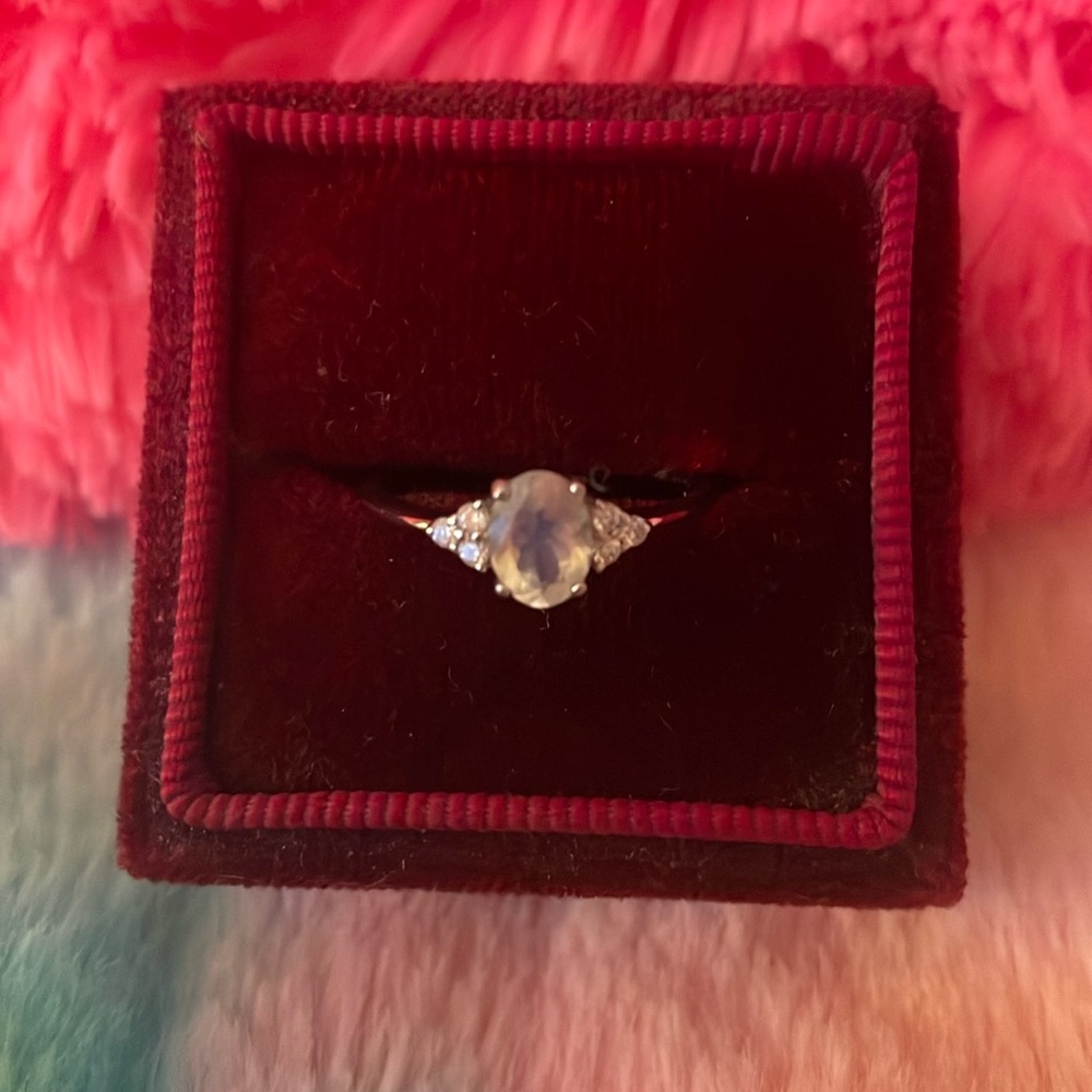 Imported Natural Genuine Moonstone .925 Sterling Silver Ring